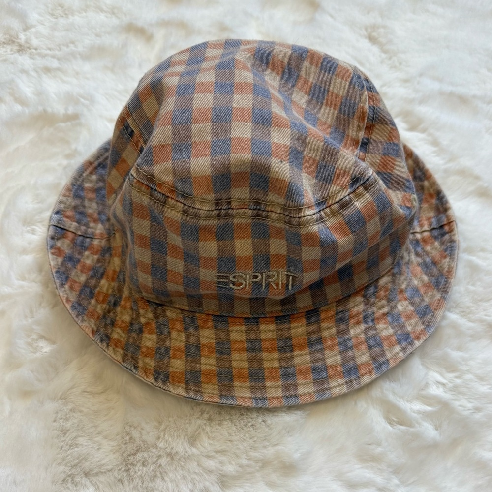 NWOT Esprit Plaid Bucket Hat in Blue and Brown